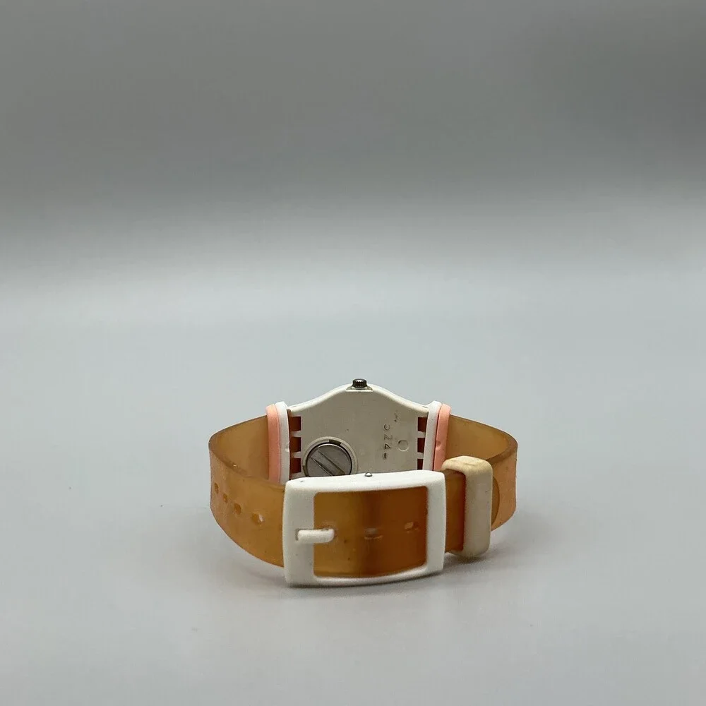 Vtg Swatch Raspberry Womens Watch 25mm White Blue Dial Brown Strap New Battery